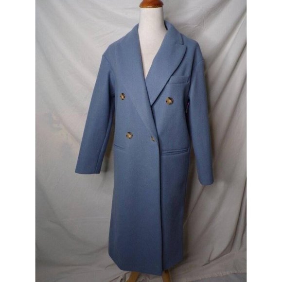 🆕 TOPSHOP Brooke Double Breasted Long Coat Blue 12 - Picture 5 of 10